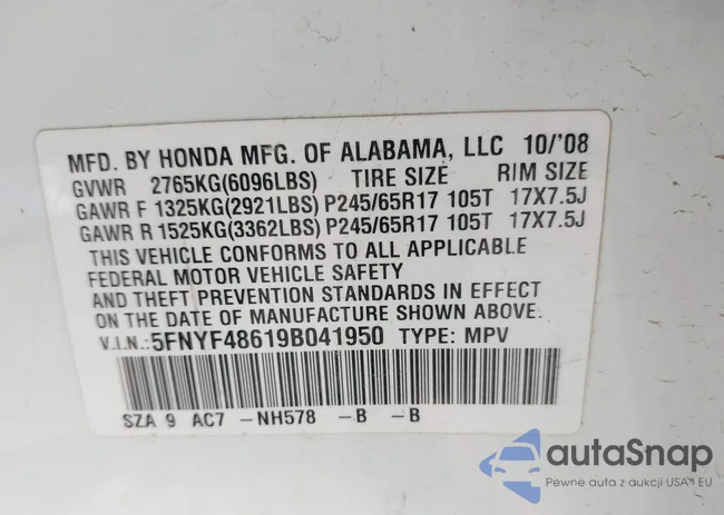 5FNYF48619B041950: 43275587