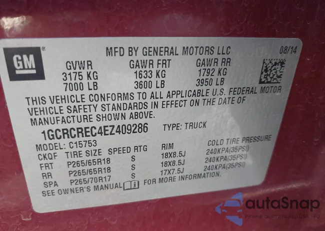 1GCRCREC4EZ409286: 43275684