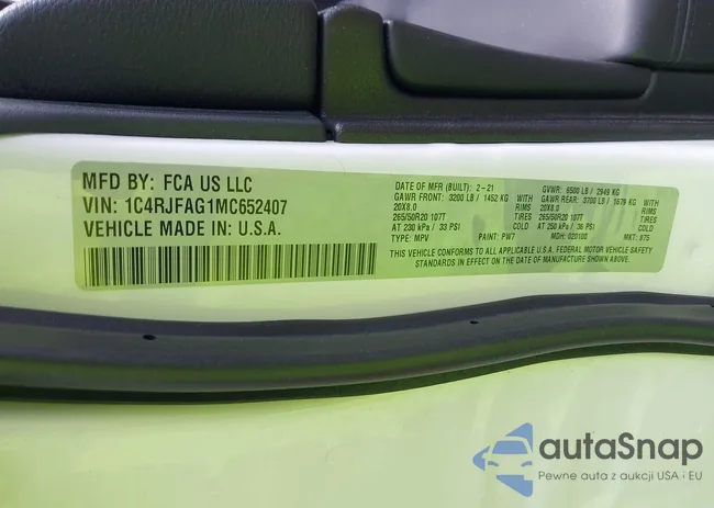 1C4RJFAG1MC652407: 43276923