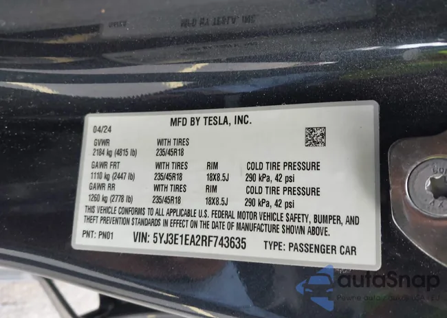 5YJ3E1EA2RF743635: 43277137