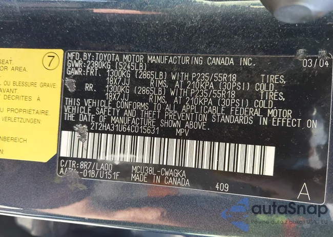 2T2HA31U64C015631: 43277279