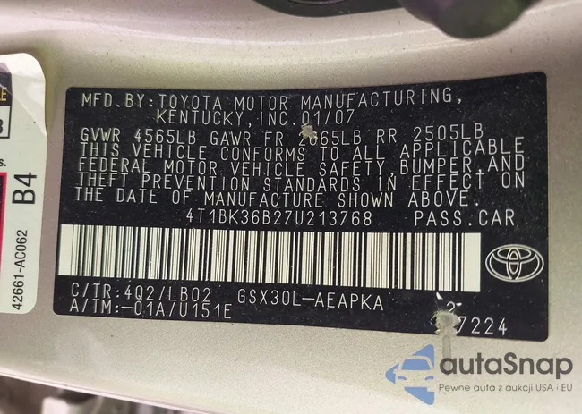 4T1BK36B27U213768: 43277323