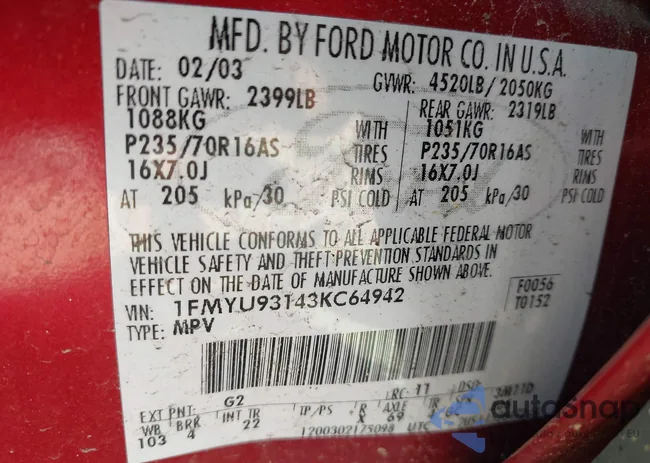 1FMYU93143KC64942: 43276501