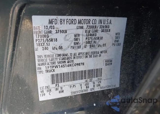 1FTPW14514KC09878: 43276595