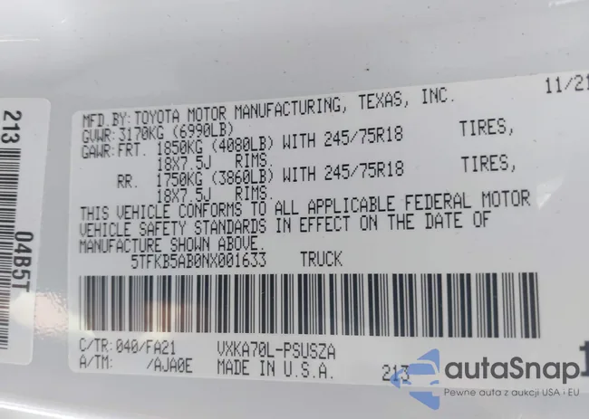 5TFKB5AB0NX001633: 43276703