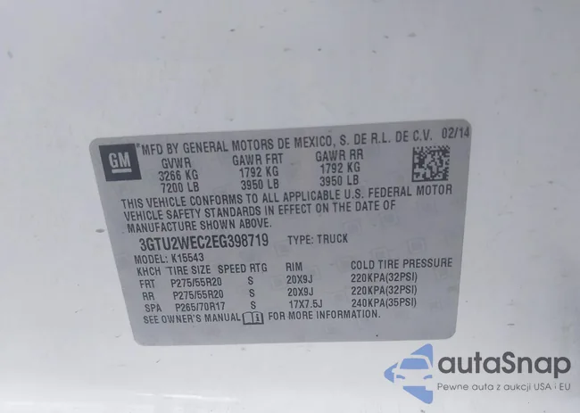 3GTU2WEC2EG398719: 43277997