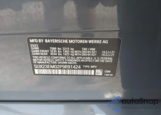 5UX23EM02P9R91424: 43278035