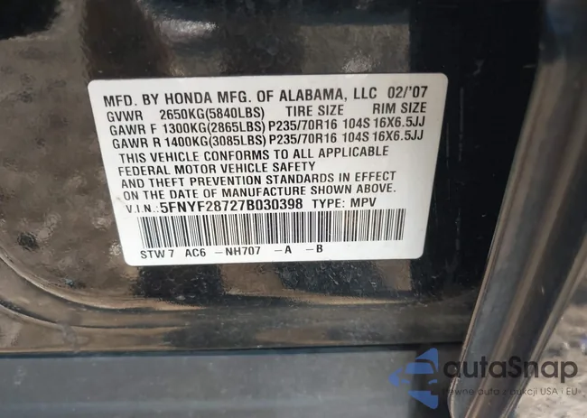 5FNYF28727B030398: 43278038