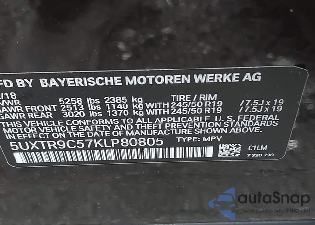 5UXTR9C57KLP80805: 43278065