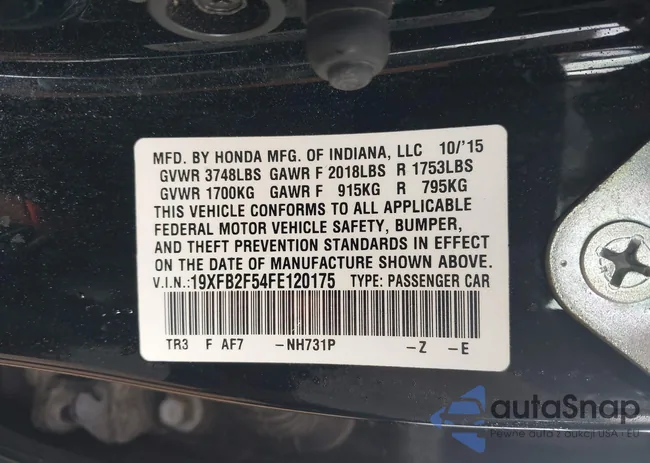 19XFB2F54FE120175: 43278306