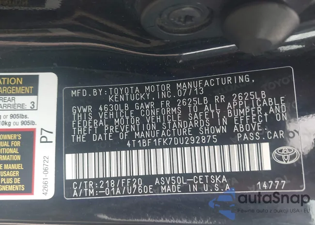 4T1BF1FK7DU292875: 43277412