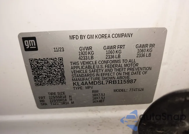 KL4AMDSL7RB115987: 43277779