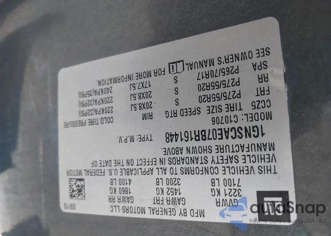 1GNSCAE07BR161448: 43278802