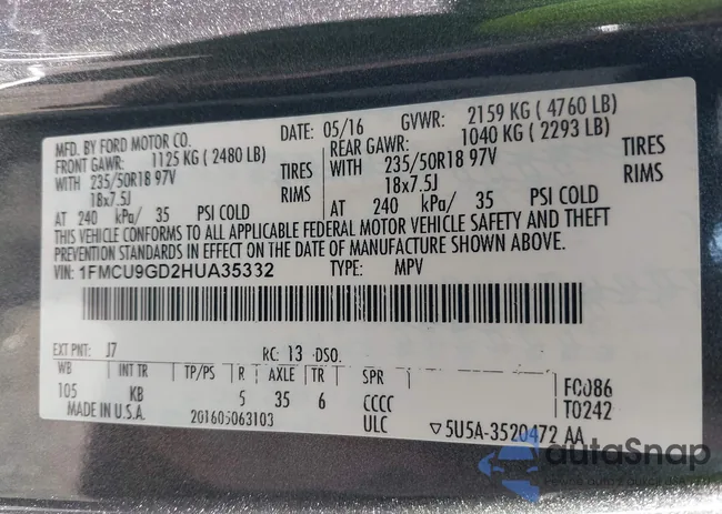 1FMCU9GD2HUA35332: 43278873