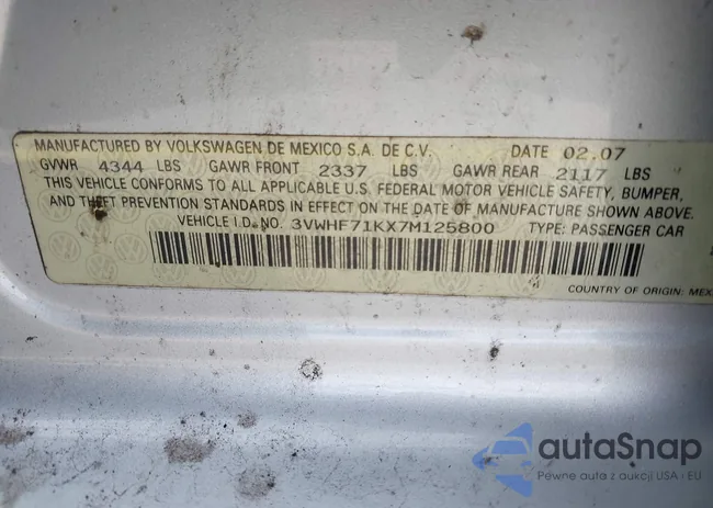 3VWHF71KX7M125800: 43278874