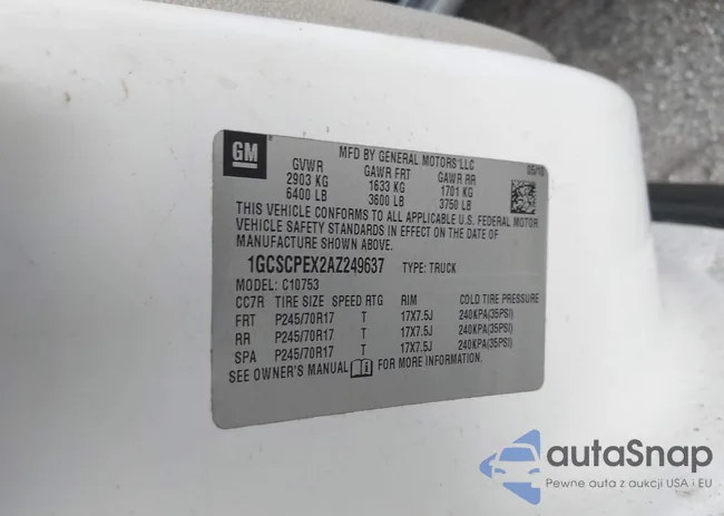 1GCSCPEX2AZ249637: 43278879