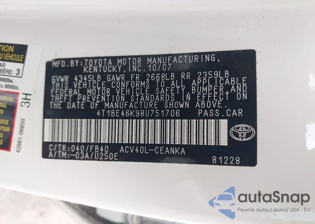 4T1BE46K98U751706: 43278904