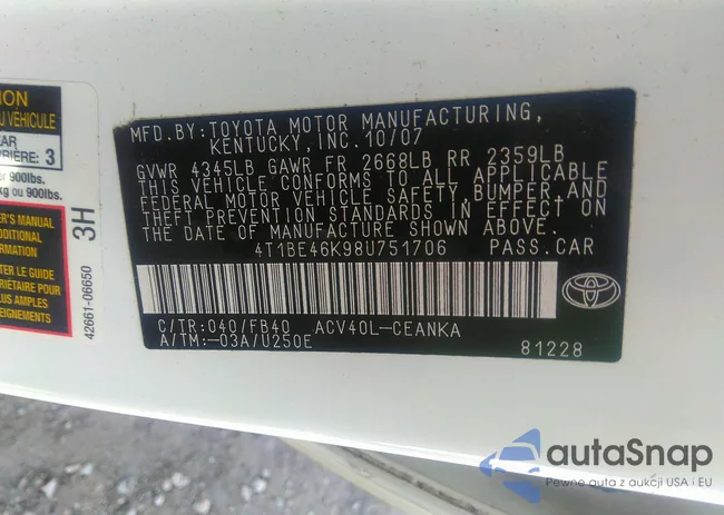 4T1BE46K98U751706: 43278904