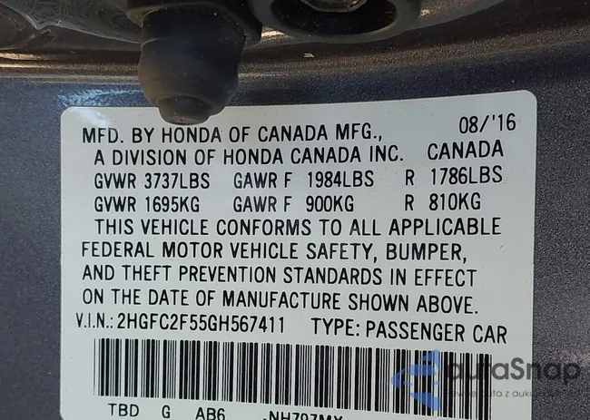 2HGFC2F55GH567411: 43279012