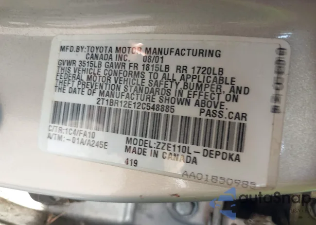 1NXBR12E12Z612437: 43279028