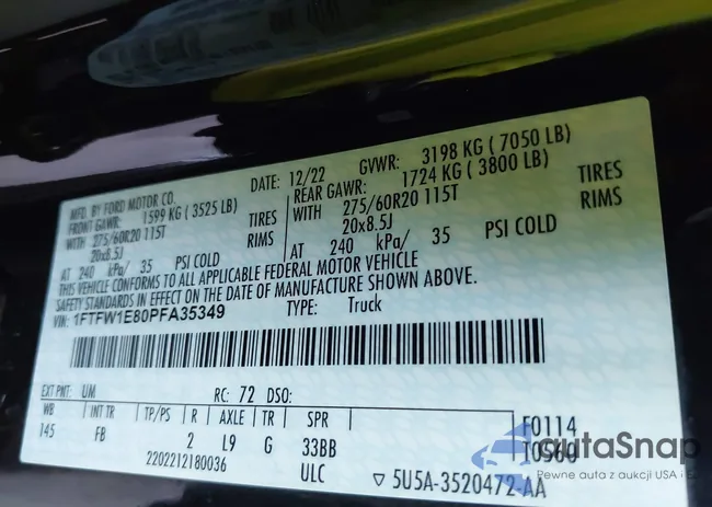 1FTFW1E80PFA35349: 43279161