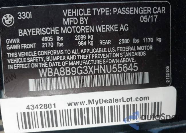 WBA8B9G3XHNU55645: 43279271