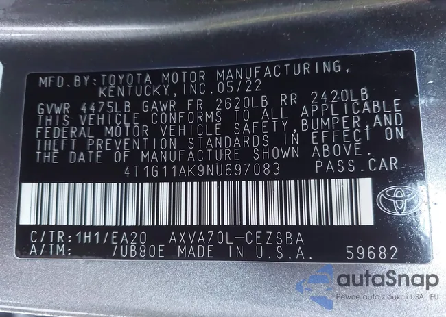 4T1G11AK9NU697083: 43278583