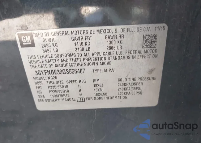 3GYFNBE33GS556407: 43278601