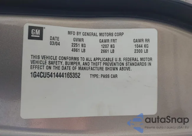 1G4CU541444165352: 43278605