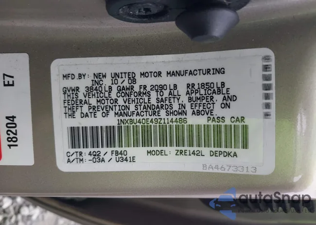 1NXBU40E49Z114486: 43278639