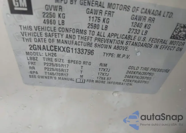 2GNALCEKXG1133796: 43278682