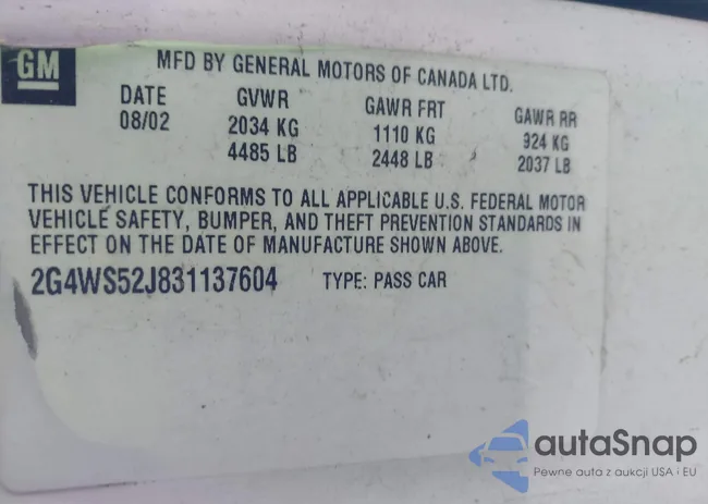 2G4WS52J831137604: 43279922