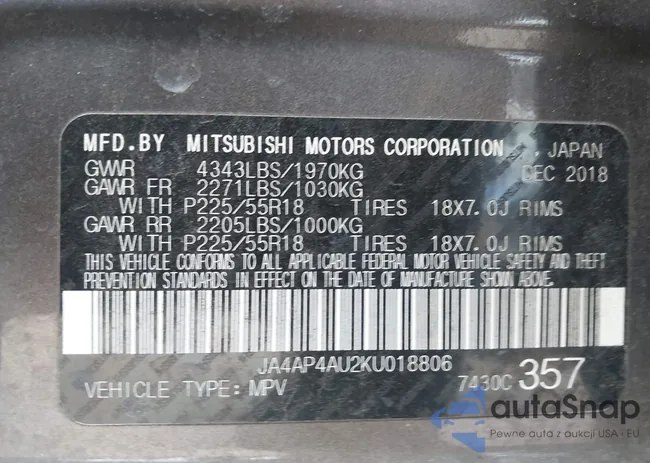 JA4AP4AU2KU018806: 43280078