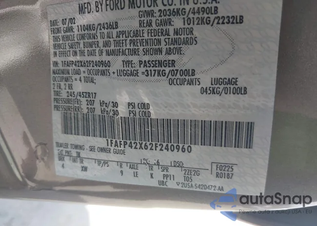 1FAFP42X62F240960: 43280115