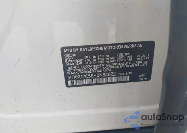 5UXKU2C58H0N84822: 43280250