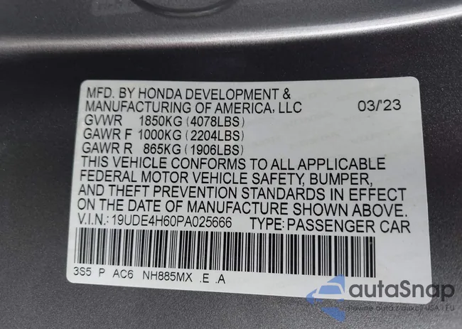 19UDE4H60PA025666: 43280261