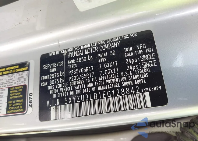 5XYZU3LB1EG128842: 43280280