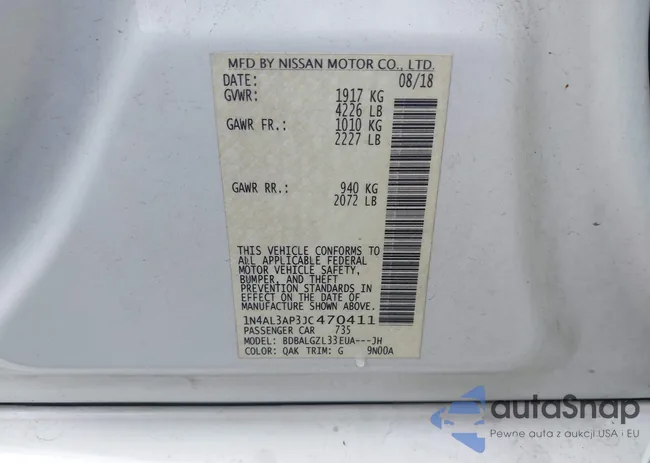 1N4AL3AP3JC470411: 43280356