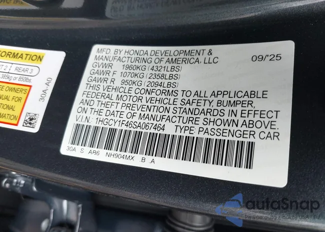 1HGCY1F46SA067464: 43279414