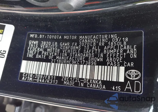 2T1BURHE9KC173896: 43279490