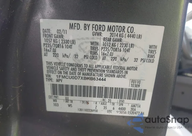 1FMCU0D7XBKB63444: 43279608