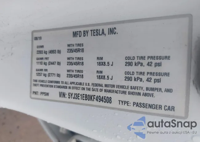 5YJ3E1EB0KF494508: 43280818