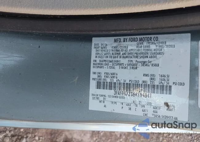 3FAFP07Z36R194841: 43280893