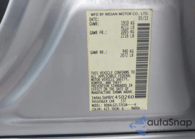 1N4AL3AP8FC450260: 43280927