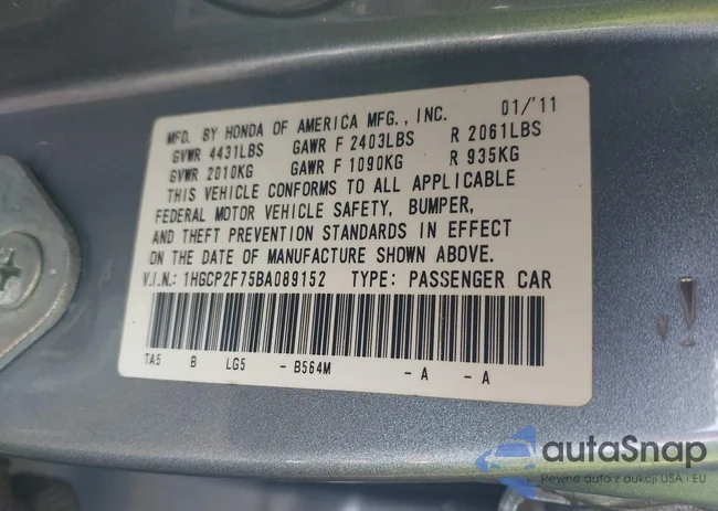 1HGCP2F75BA089152: 43281031