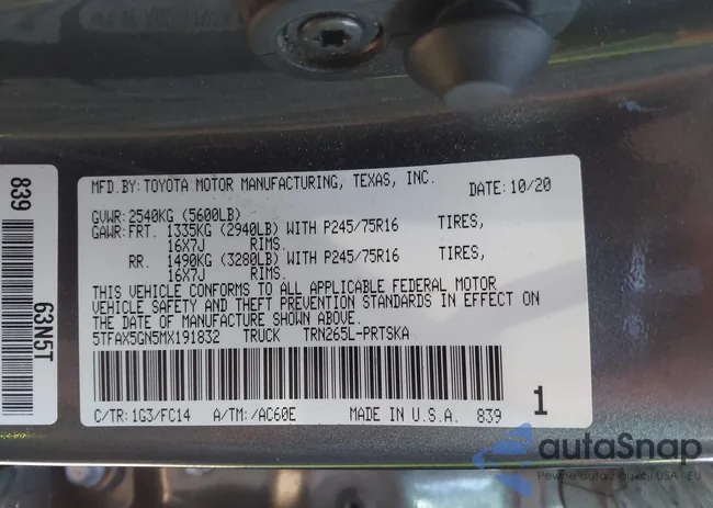 5TFAX5GN5MX191832: 43281230