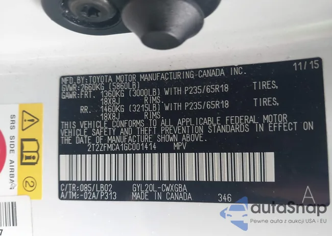 2T2ZFMCA1GC001414: 43281235