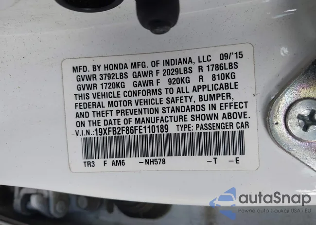 19XFB2F86FE110189: 43281270