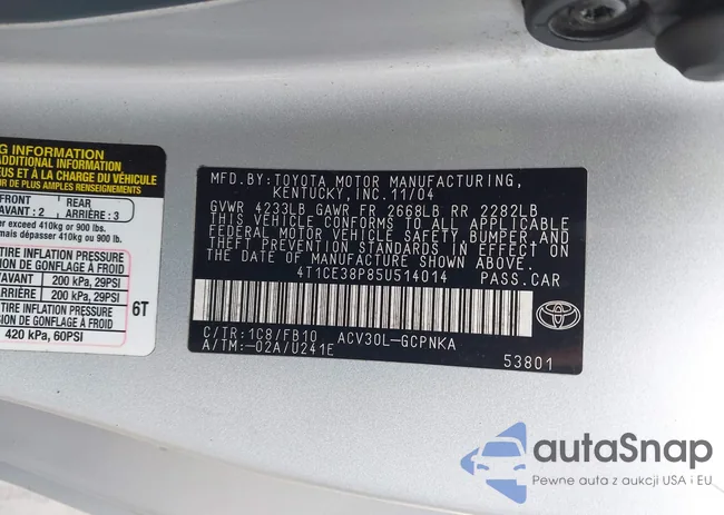 4T1CE38P85U514014: 43281303