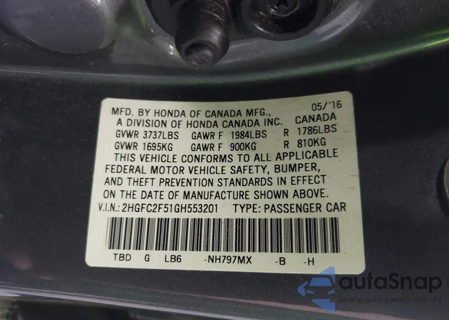 2HGFC2F51GH553201: 43281393